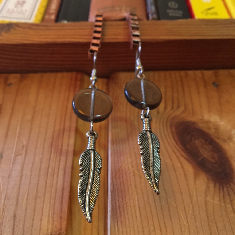 Handmade Smoky Glass & Feather Earrings - Picture 5 of 8